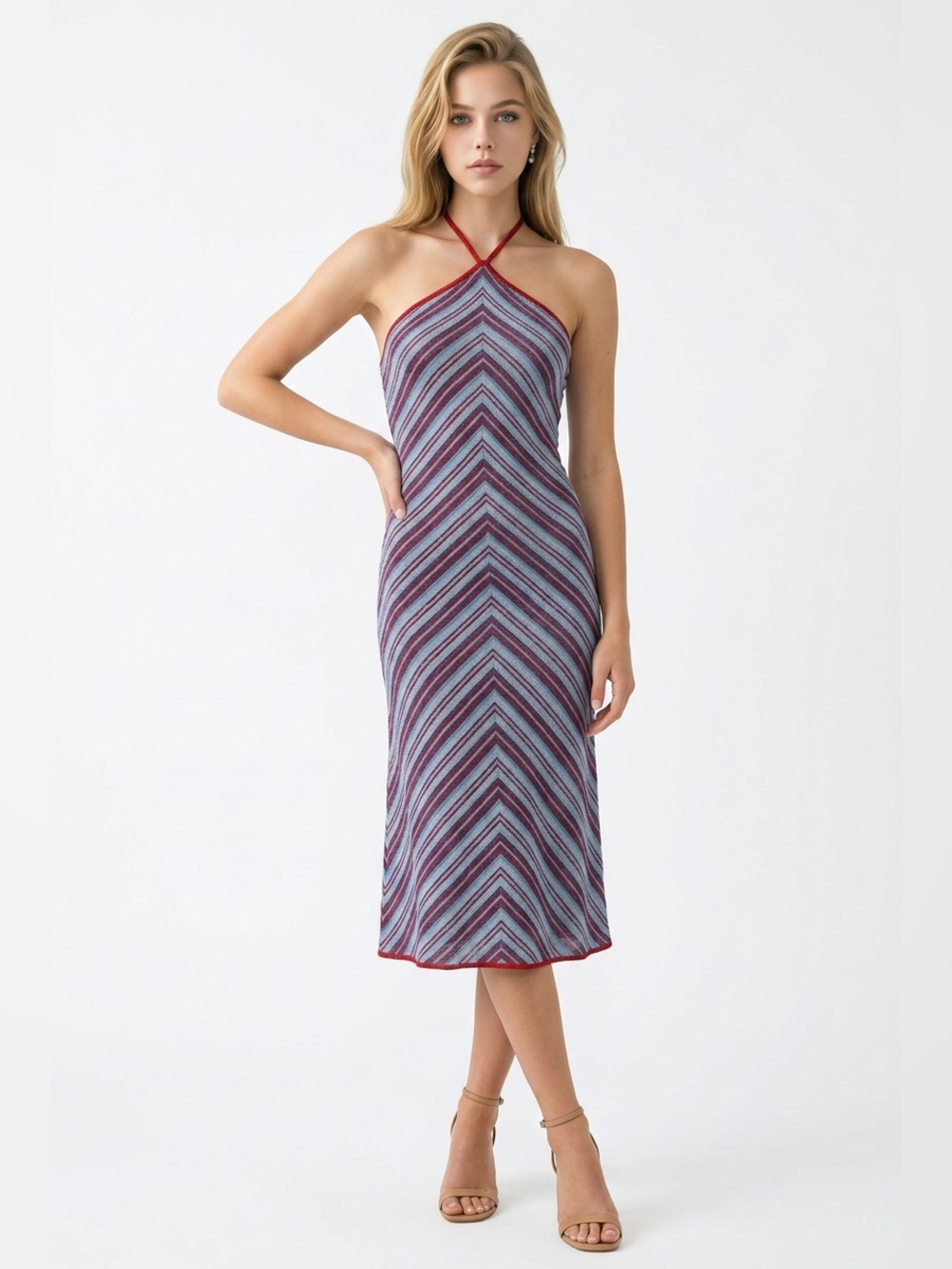 MISA / Dali Metallic Chevron
Midi Dress / XS / New with tags